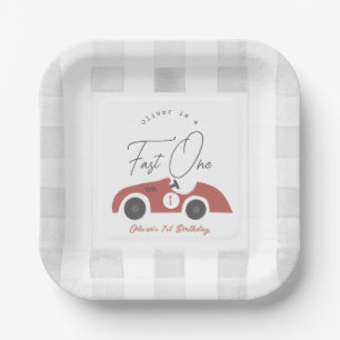 Assiettes En Carton Voiture de course rouge garçon premier anniversair