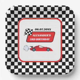 Assiettes En Carton Voiture de course rouge rétro garçon 3e anniversai