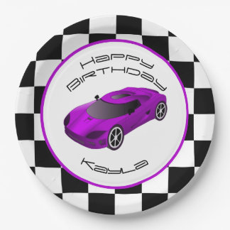 Assiettes En Carton Voiture de course violette | Fête d'anniversaire p