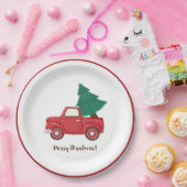 Assiettes En Carton Voiture de Noël Joyeuse moderne avec arbre de Noël (Fête)