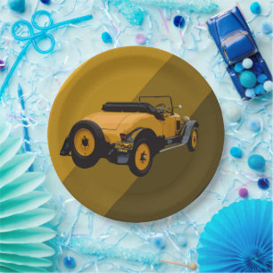 Assiettes En Carton Voiture décapotable vintage jaune, plaques en cart