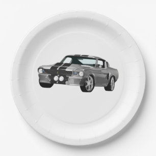 Assiettes En Carton Voiture Muscle Argent
