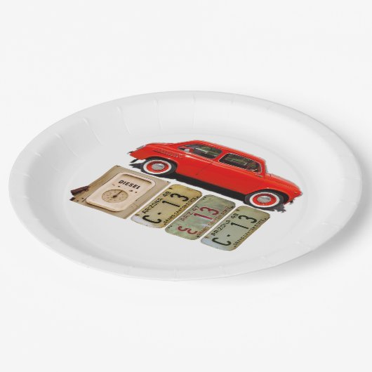 Assiettes En Carton Voiture rouge Vintage (Angle)