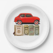 Assiettes En Carton Voiture rouge Vintage (Devant)