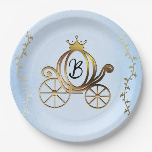 Assiettes En Carton Voiture Royale de Princesse en Or Histoire Bleue