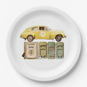 Assiettes En Carton Voiture Vintage Jaune