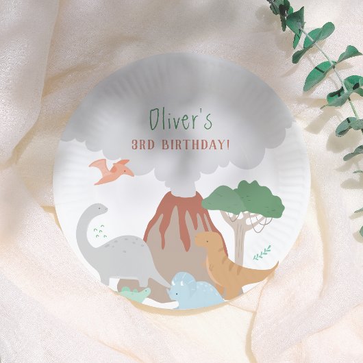 Assiettes En Carton Volcano Dinosaur Boy Birthday