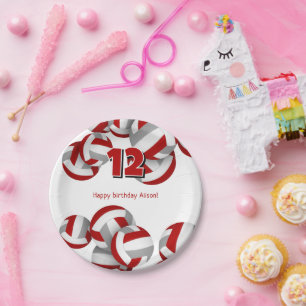 Assiettes En Carton volley gris rouge filles garçons fête d'anniversai