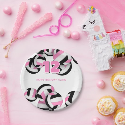 Assiettes En Carton volley noir rose filles fête d'anniversaire (Fête)
