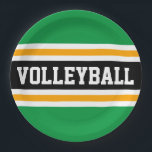 Assiettes En Carton VOLLEYBALL amusant Vert clair Brise Jaune Noir<br><div class="desc">Cette conception sportive présente du texte VOLLEYBALL en gras à l'intérieur d'une large bande horizontale de course centrale noire surlignée de bandes flottantes blanches et jaunes dorées contre des bandes extérieures vertes. Le texte peut être personnalisé.</div>