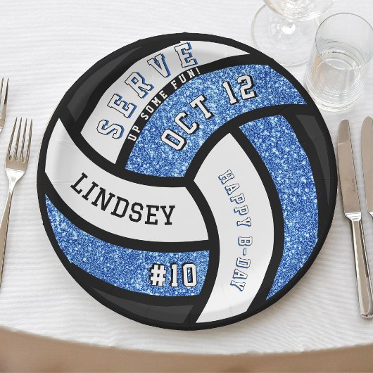 Assiettes En Carton Volleyball Anniversaire Parties scintillant bleue