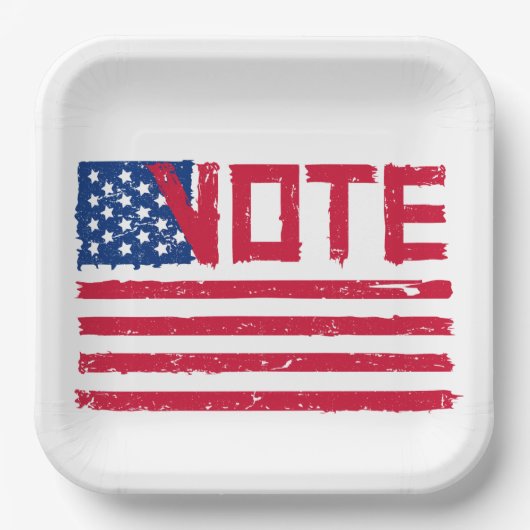 Assiettes En Carton Vote avec le drapeau américain (Recto)