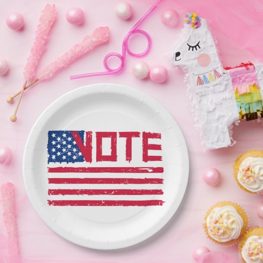 Assiettes En Carton Voter Avec Les États-Unis Plaques Papier Drapeau (Fête)