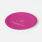 Assiettes En Carton Votre Logo Texte Rose Couleur Solide Arrondi Perso (Angle)