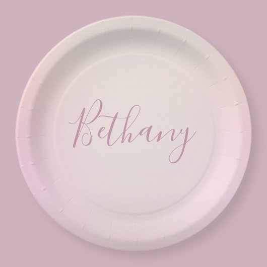 Assiettes En Carton Votre nom | Elegant Script Soft Ombre