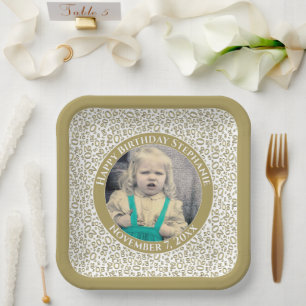 Assiettes En Carton Votre photo 20 Motif au nombre aléatoire Gold/Whit