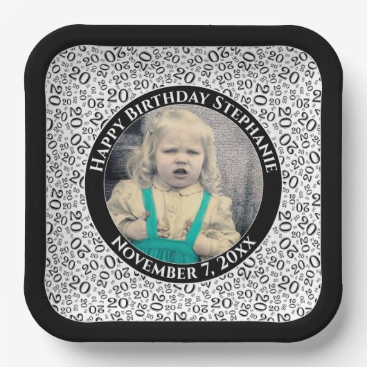 Assiettes En Carton Votre photo 20 Motif de nombre aléatoire noir/blan (Recto)