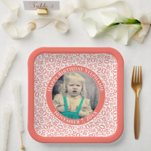 Assiettes En Carton Votre photo 20 nombre aléatoire Motif Coral/Blanc