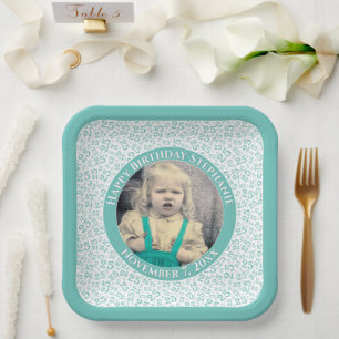 Assiettes En Carton Votre photo 25 Motif de nombre aléatoire Turquoise