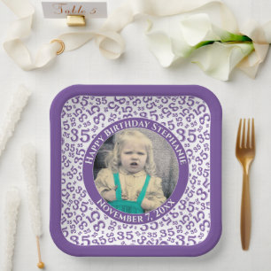 Assiettes En Carton Votre photo 35 Motif au hasard violet/blanc
