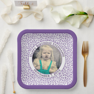 Assiettes En Carton Votre photo 45 motif numérique aléatoire violet/bl