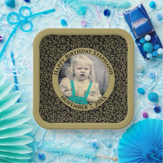 Assiettes En Carton Votre Photo 50 Random Number Motif Noir/Or (Fête)