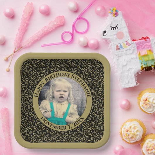 Assiettes En Carton Votre Photo 50 Random Number Motif Noir/Or (Fête)