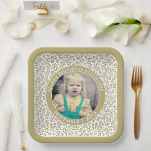 Assiettes En Carton Votre Photo 55 Motif numérique aléatoire Or/Blanc