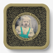 Assiettes En Carton Votre photo 70 Motif de nombre aléatoire Noir/Or (Recto)