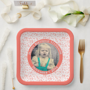 Assiettes En Carton Votre Photo 75 Nombre Aléatoire Motif Coral/Blanc