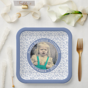 Assiettes En Carton Votre photo 85 Nombre aléatoire Motif bleu/blanc
