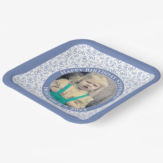 Assiettes En Carton Votre photo 90 au hasard Motif bleu/blanc (Angulaire)