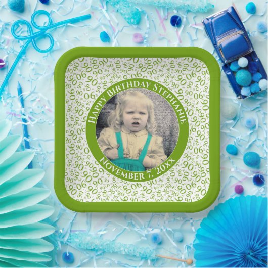 Assiettes En Carton Votre photo 90 au hasard Motif vert/blanc (Fête)