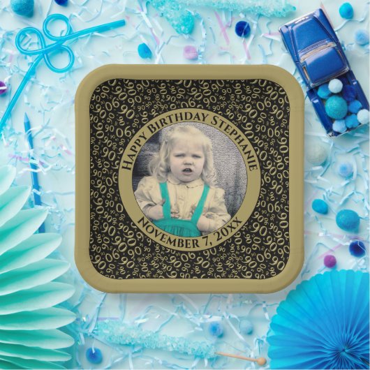 Assiettes En Carton Votre Photo 90 Random Number Motif Noir/Or (Fête)