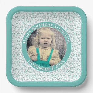 Assiettes En Carton Votre photo 95 Motif de nombre aléatoire Turquoise
