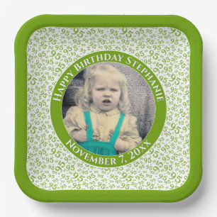 Assiettes En Carton Votre photo 95 Random Number Motif Vert/Blanc