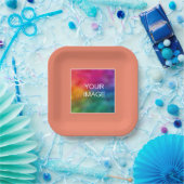 Assiettes En Carton Votre Photo Ou Logo Ici Saumon Peach Carré (Fête)