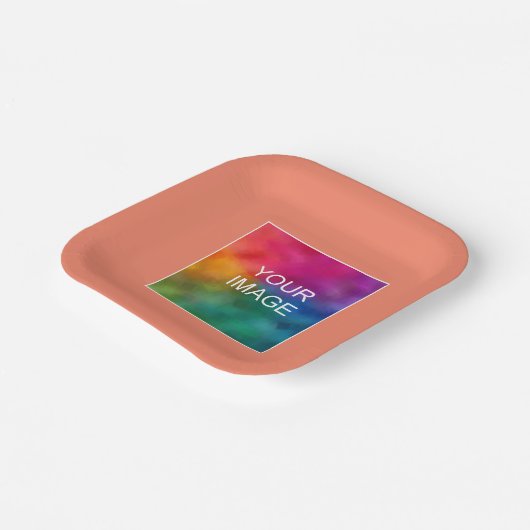 Assiettes En Carton Votre Photo Ou Logo Ici Saumon Peach Carré (Angulaire)