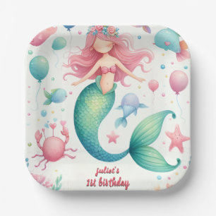 Assiettes En Carton votre poisson cool mer bleu sirène océan 1er anniv