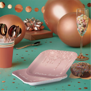 Assiettes En Carton Votre Texte Rose Gold Blush Paillettes Étincelle G