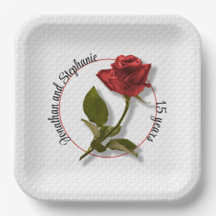 Assiettes En Carton Votre texte - Une rose rouge - photo florale roman