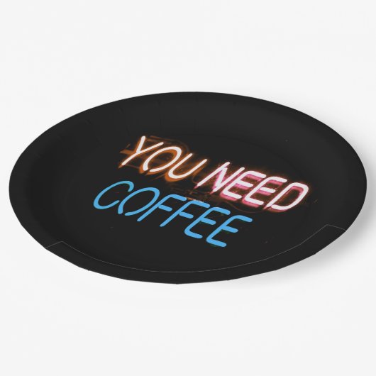 Assiettes En Carton Vous avez besoin de café, Caffine Neon Sign (Angle)