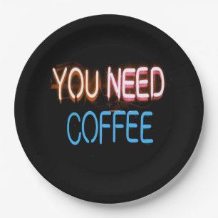 Assiettes En Carton Vous avez besoin de café, Caffine Neon Sign