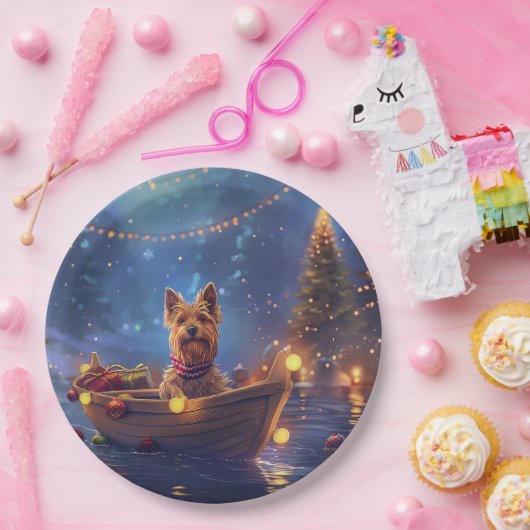 Assiettes En Carton Voyage de Noël de Terrier australien (Fête)