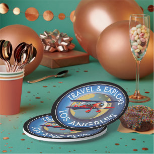 Assiettes En Carton Voyage explorer Los Angeles logo Aimant pour voitu