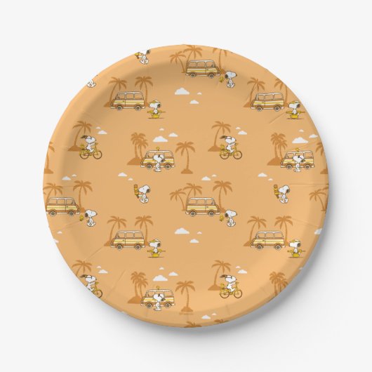 Assiettes En Carton Voyage sur route | Peanuts Snoopy Beach Motif (Devant)