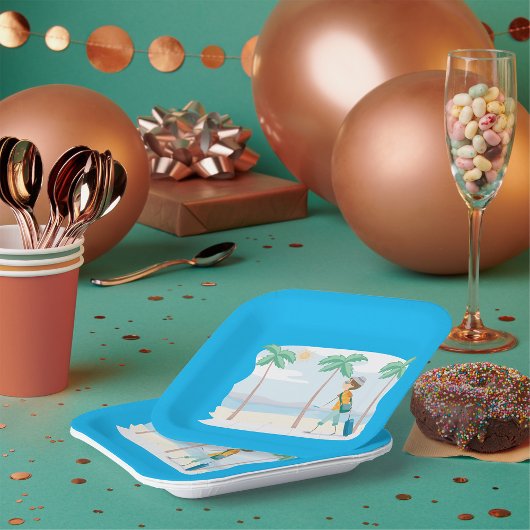 Assiettes En Carton Voyageur de vacances Tropical Fun Beach Travel