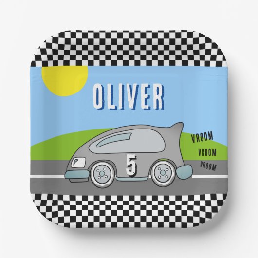 Assiettes En Carton Vroom Vroom Racing Voiture Road Boy Anniversaire (Recto)