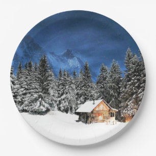 Assiettes En Carton Vue de la montagne du Cabine du journal