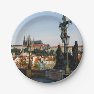 Assiettes En Carton Vue du château de Prague depuis le pont Charles, R